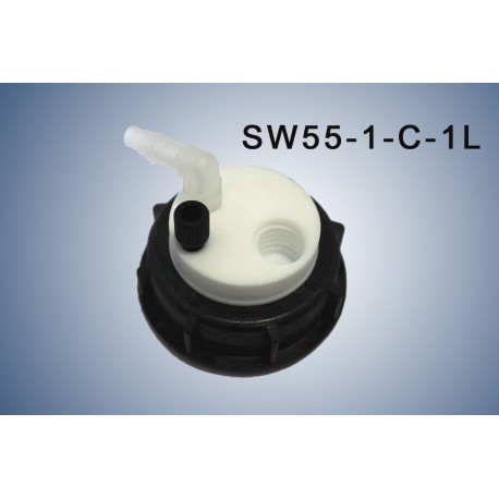 Smart Waste caps  S55 with 1 charcoal cartridge filter emplacement , 1 entry  (1/8" or 1/16") and  1 tube fitting (6-9 mm)