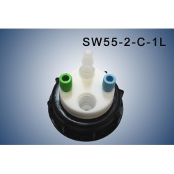 Smart waste caps  S55 with 1 charcoal cartridge filter emplacement , 2 entries (1/8" or 1/16") and 1 tube fitting (6-9 mm)