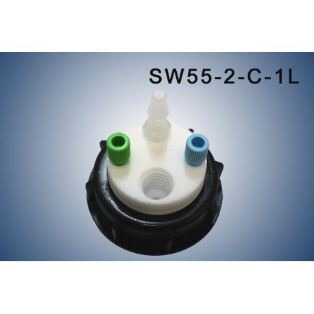 Smart Waste caps  S55 with 1 charcoal cartridge filter emplacement , 2 entries (1/8" or 1/16") and 1 tube fitting (6-9 mm)