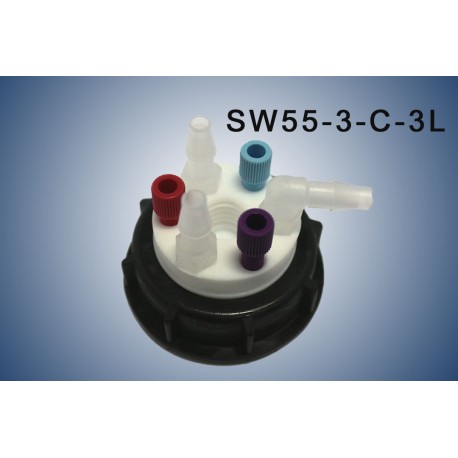 Smart Waste caps  S55 with 1 charcoal cartridge filter emplacement , 3 entries (1/8" or 1/16") and 3 tube fittings (6-9 mm)
