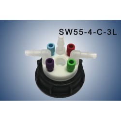 Smart waste caps  S55 with 1 charcoal cartridge filter emplacement , 4 entries (1/8" or 1/16") and 3 tube fittings (6-9 mm)