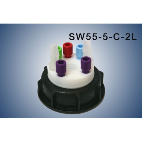 Smart Waste caps  S55 with 1 charcoal cartridge filter emplacement , 5 entries (1/8" or 1/16") and  2 tube fittings (6-9 mm)