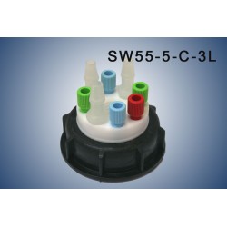Smart Waste caps  S55 with 1 charcoal cartridge filter emplacement , 5 entries (1/8" or 1/16") and 3 tube fittings (6-9 mm)
