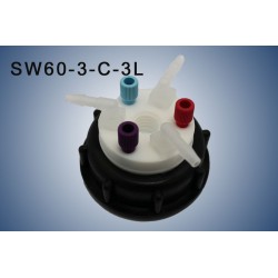 Smart Waste caps  S60 with 1 charcoal cartridge filter emplacement , 3 entries (1/8" or 1/16") and 3 tube fittings (6-9 mm)