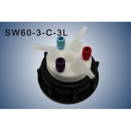 Bouchon de sécurité poubelle S60 avec 3 entrées (1/8" ou 1/16"), 1 filetage pour cartouche de charbon actif et 3 leaks (6-9mm)