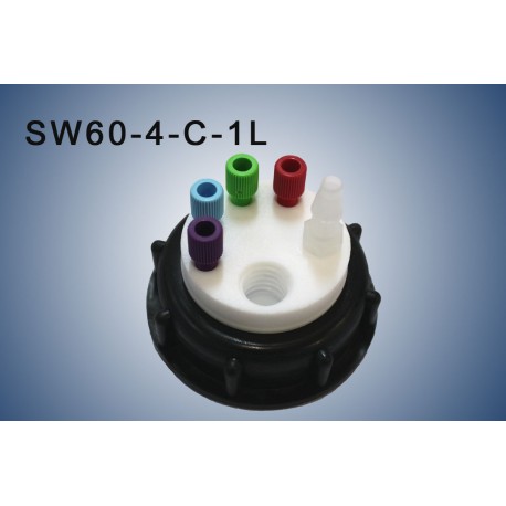 Bouchon de sécurité poubelle S60 avec 4 entrées (1/8" ou 1/16") , 1 filetage pour cartouche de charbon actif et 1 leak (6-9mm)