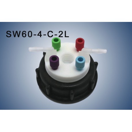 Smart Waste caps  S60 with 1 charcoal cartridge filter emplacement , 4 entries (1/8" or 1/16") and  2 tube fittings (6-9 mm)