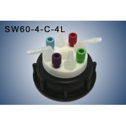 Smart Waste caps  S60 with 1 charcoal cartridge filter emplacement , 4 entries (1/8" or 1/16") and 4 tube fittings (6-9 mm)