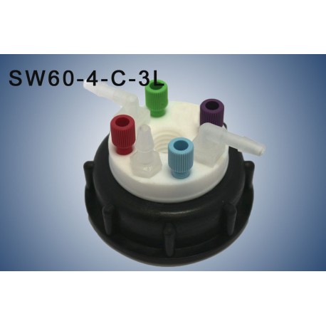 Bouchon de sécurité poubelle S60 avec 4 entrées (1/8" ou 1/16") , 1 filetage pour cartouche de charbon actif et 3 leaks (6-9mm)