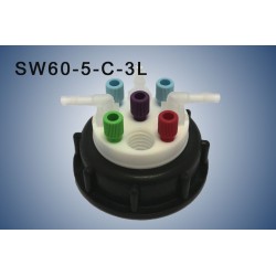 Smart Waste caps  S90 with 1 charcoal cartridge filter emplacement , 5 entries (1/8" or 1/16") and 3 tube fittings (6-9 mm)