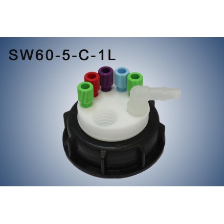 Bouchon de sécurité poubelle S60 avec 5 entrées (1/8" ou 1/16") , 1 filetage pour cartouche de charbon actif et 1 leak (6-9mm)