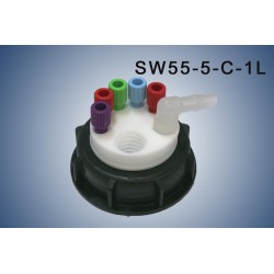 Smart Waste caps  S55 with 1 charcoal cartridge filter emplacement , 5 entries (1/8" or 1/16") and  1 tube fitting (6-9 mm)
