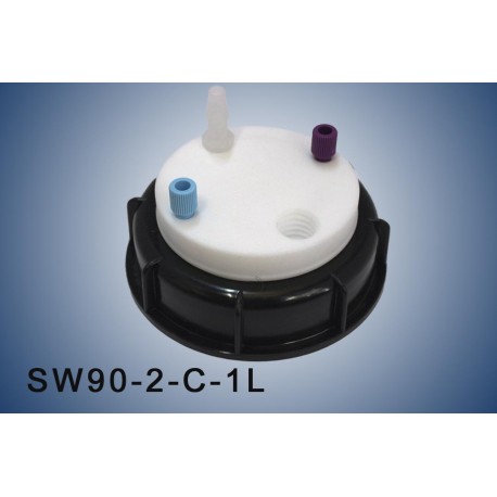 Bouchon de sécurité poubelle S90 avec 2 entrées (1/8" ou 1/16"), 1 filetage pour cartouche de charbon actif et 1 leak (6-9mm)