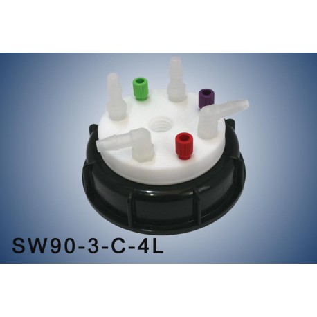 Bouchon de sécurité poubelle S90 avec 3 entrées (1/8" ou 1/16"), 1 filetage pour cartouche de charbon actif et 4 leaks (6-9mm)