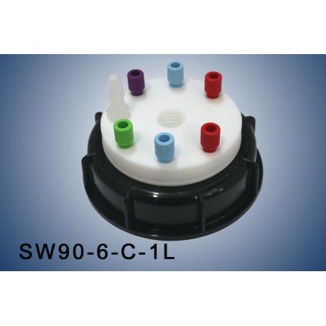 Bouchon de sécurité poubelle S90 avec 6 entrées (1/8" ou 1/16")  et 1 filetage pour cartouche de charbon actif et 1 leak (6-9mm)