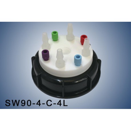 Smart Waste caps  S90 with 1 charcoal cartridge filter emplacement , 4 entries (1/8" or 1/16") and 4 tube fittings (6-9 mm)