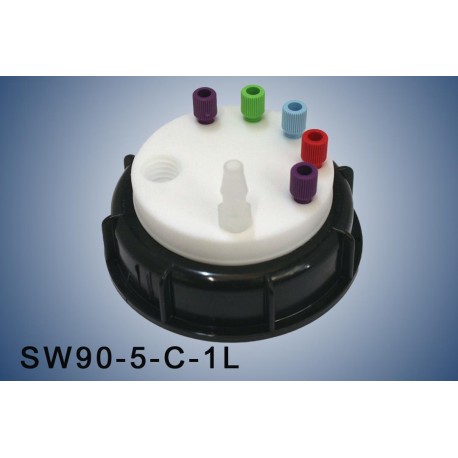 Bouchon de sécurité poubelle S90 avec 5 entrées (1/8" ou 1/16")  et 1 filetage pour cartouche de charbon actif et 1 leak (6-9mm)