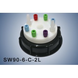 Bouchon de sécurité poubelle S90 avec 6 entrées (1/8" ou 1/16")  et 1 filetage pour cartouche de charbon et 2 leaks (6-9mm)