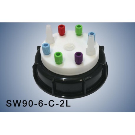 Smart Waste caps  S90 with 1 charcoal cartridge filter emplacement , 6 entries (1/8" or 1/16") and 2 tube fittings (6-9 mm)